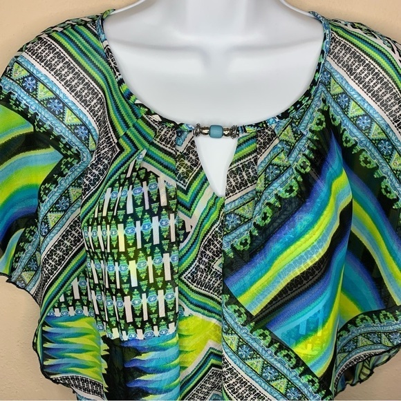 Studio Works Blue Green Boho Peasant Bohemian Blouse Flowy Size Small - Picture 3 of 9